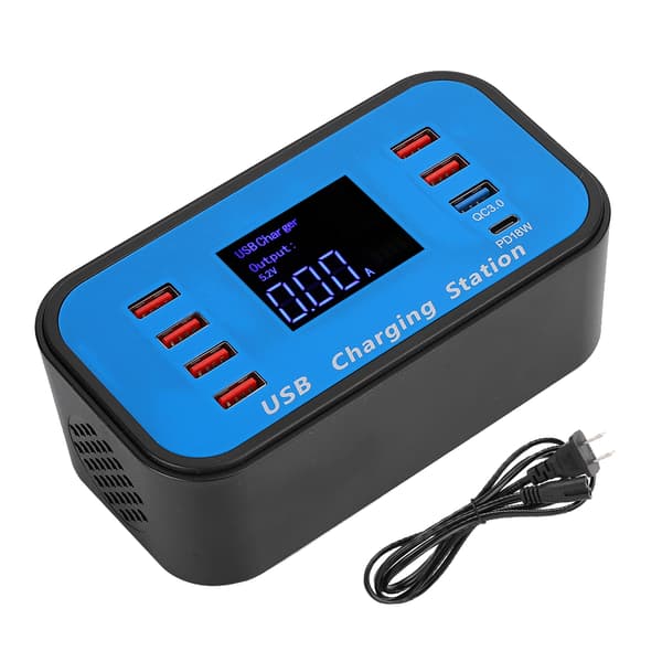 8 Multi-Port USB-adapter Skrivebordsveggladerstasjon 3.0 100-240V US-plugg