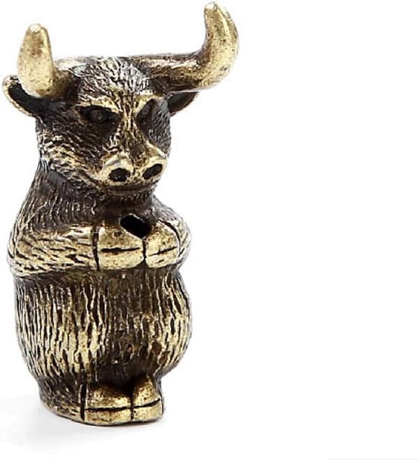 Antik messing ku-statuett, røkelsesholder, brenner, ornamenter, meditasjonsstatuett, rolig statuett, samleobjekt