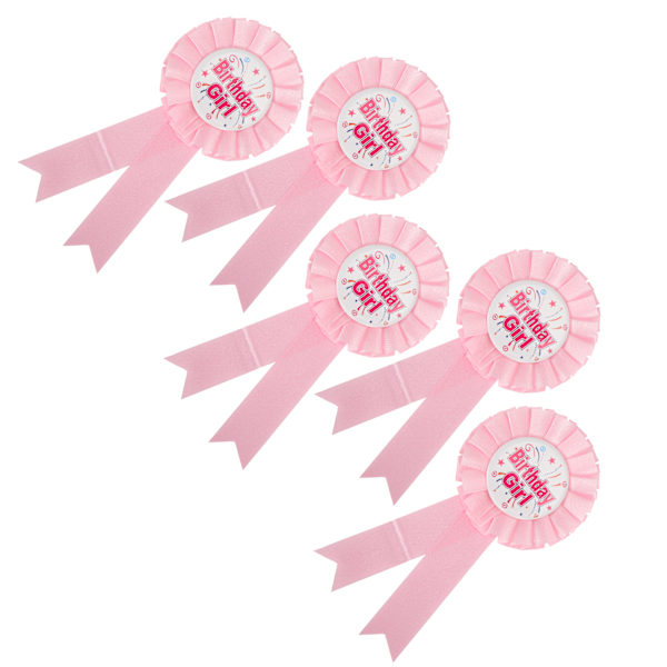 5 st broschnålar Happy Birthday rosett märke för speciell festdekoration kläder rosa