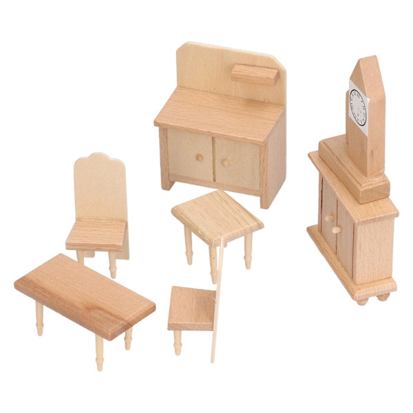 1:12 Pieni nukkekoti Puinen huonekalu Kohtaussetti Miniatyyri Puinen tarvikkeet Pöytä Tuoli KaappiKeittiö Sarja