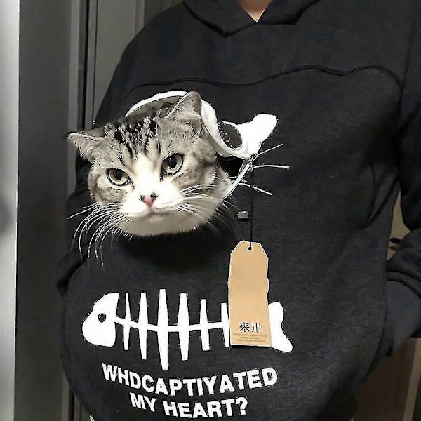 Sweatshirt Katteelskere Hættetrøje Kænguru Hund Kæledyr Pote Pullovers Kælepose Sweatshirt Lomme Dyreøre Hætte Høj Kvalitet Sort M