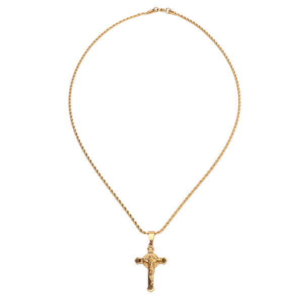 Crucifix Necklace 23.6in Strong Rustproof Brass Exquisite Color Simple Style Catholic Cross Necklace