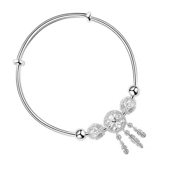 Drømmefanger armbånd kvast fjer charm sølv push pull lås justerbart armbånd smykker
