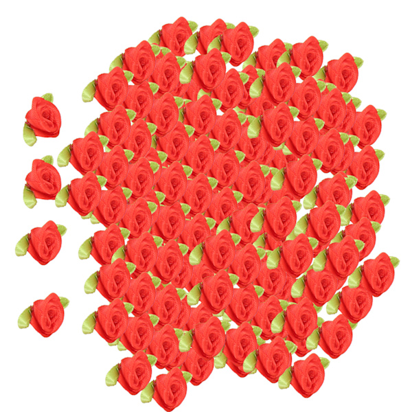 450 st mini sidenband rosor dekoration båge blomma med blad prydnad för DIY sömnad hantverk röd