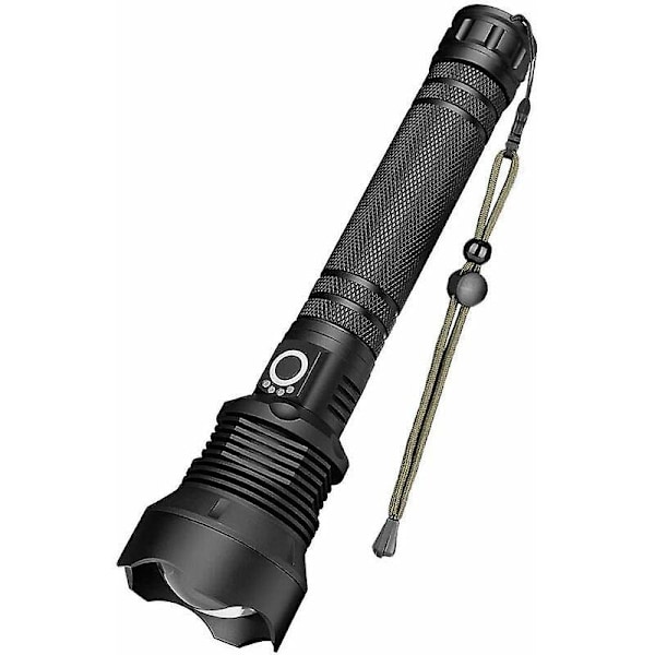 LED Ficklampa, 90000 Lumen XHP70 Ultra Kraftfull Justerbar Zoombar Vattentät Ficklampa, USB Uppladdningsbar Ficklampa, Innehåller 2 18650 hög c