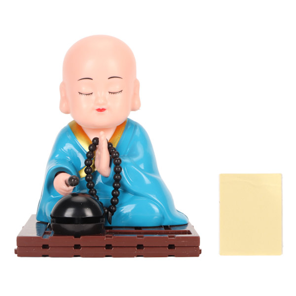 Liten buddhistisk munkprydnad Soldriven Söt munk Dekorativa prydnadsföremål för bil Skrivbord Vardagsrum Vanliga kläder Typ Ljusblå