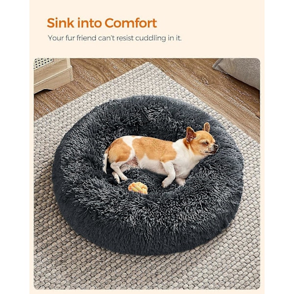 Blød hundeseng, katteseng, donut pude, vaskbar, aftagelig midterpude, lang plys, 60 cm diameter, ombr khaki