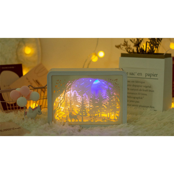 Papercut Light Box Pehmeä lämmin valo romanttinen USB -akkukäyttöinen 3D-paperin veistoslamppu makuuhuoneen toimistojuhliin Type 3 (manuaalinen kytkin)