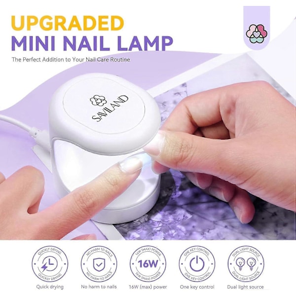 Mini Kynsitaidelamppu - 16W UV/LED Kynsikuivain UV-lamppu Geelikynsilakalle, Liimageelille, Kynsitaidetarvikkeille, Kotikäyttöön, DIY-ammattilaisille, Salongiin