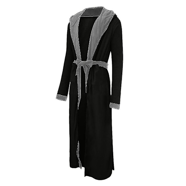 Huvad Män Fleece Badrock Nattkläder Dressing Gown 3XL Svart Grå
