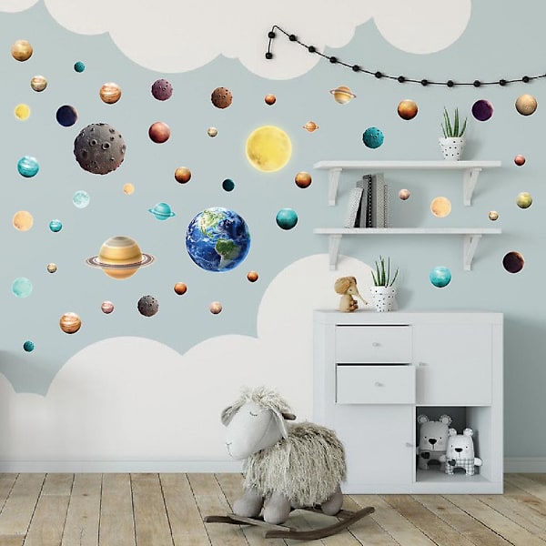 En uppsättning väggdekaler med planetmönster för sovrum lekrum vardagsrum kontor