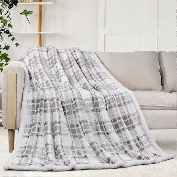 Rutiga Mjuka Filtar för Soffa Mjuk Twin Jul Sängkläder Soffa Flanell Plysch 130x150cm, Svart