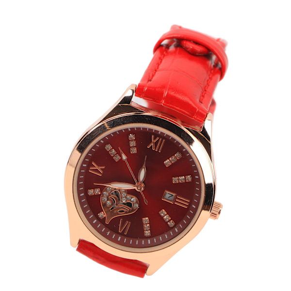 Watch Vinröd Mekanisk Watch Lysande Vattentät Hollow Heart Mönster Rund Urtavla Watch