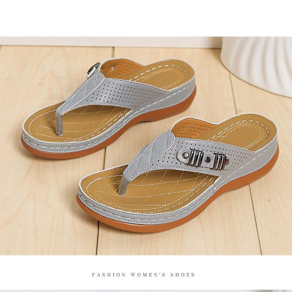 Ortopediske kileflip-flops for kvinner | Grå strandsandaler med ergonomiske såler