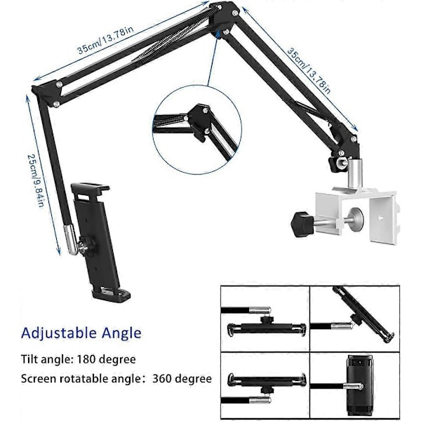 Justerbart og foldbart tablet sengestativ med 360 graders rotation til iPhone, iPad, mobiltelefon, tablet, Kindle Fire eller andre enheder fra 4,7 til 32.