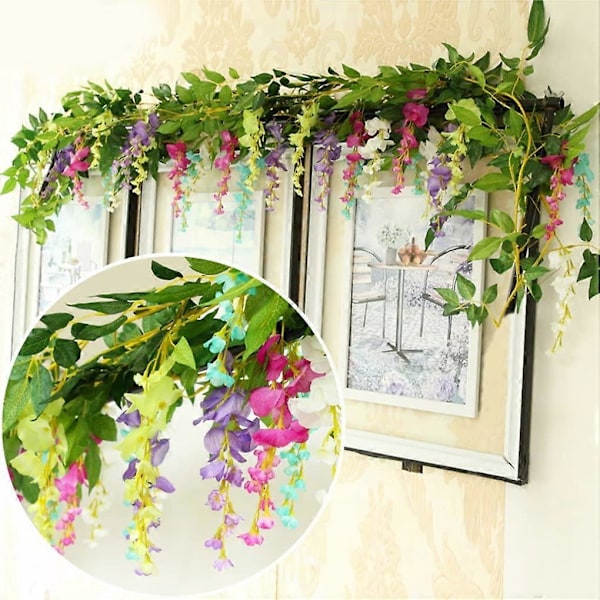 4 stk. 2 meter/stk. Kunstig filigran Wisteria Wire Hengende Blomster