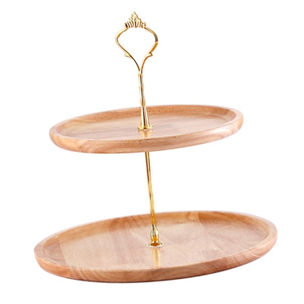 Fruktfat Trä Naturlig Texturerad Enkel Elegant Stark Hållbar Matbricka Tårta Frukt Serveringsbricka 20+25cm Dubbla Lager