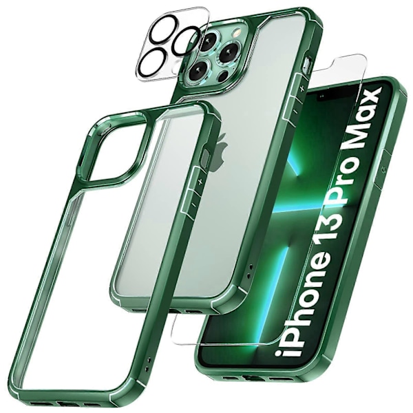 [5 i 1] Designet til iPhone 13 mini 5.4' Cover (Grøn), med 2 stk. hærdet glas skærmbeskytter + 2 stk. kameralinsebeskytter Stødsikker Slim Cov