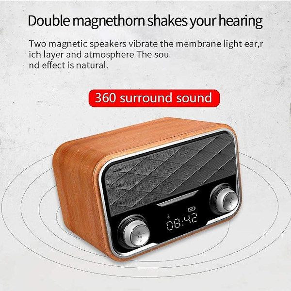 Bærbar Bluetooth Retro Radio med FM/Aux, Antenne Backup, Clear Sound og Android Tablet-kompatibilitet