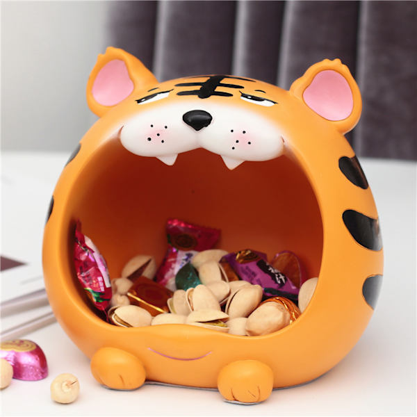 Serveringsbokser Søt Dekorativ Tiger Utseende Harpiks Material Ornament Tiger Oppbevaringsboks for Spisebord Lysegul