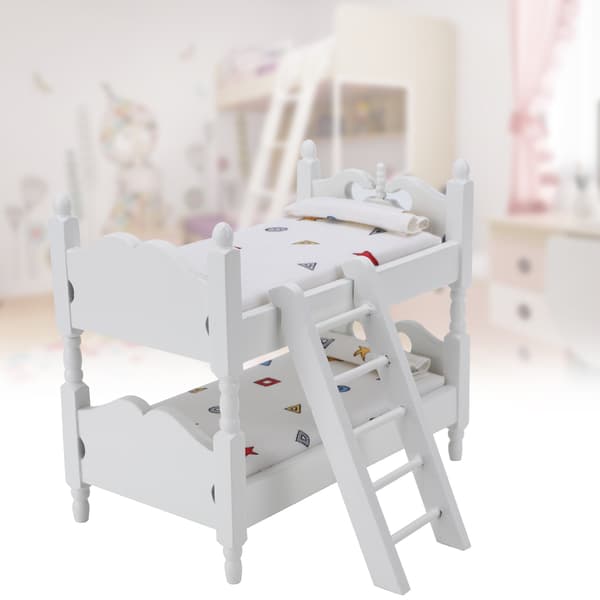 1:12 Mini Dukkehus Seng Miniature Simuleret Træ Køjeseng Møbelmodel Legetøjstilbehør Geometrisk Mønster