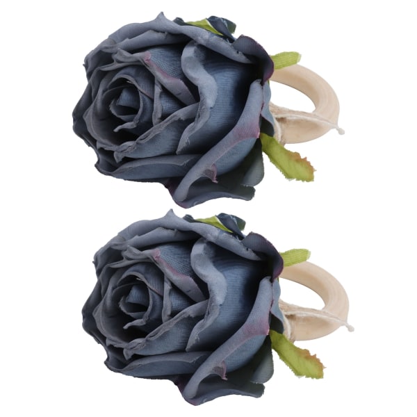 2 st Nyhet träservettspänne konstgjord blommig servettring för festivalbordsdekoration Marinblå