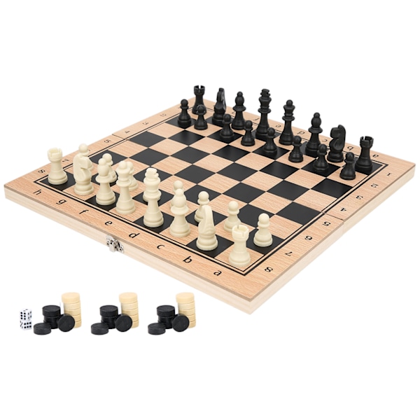 3-i-1 Trä Schack Dam Backgammon Fällbar Bärbar Interaktiv Schackbräde LeksakM 29 x 29cm / 11.4 x 11.4in