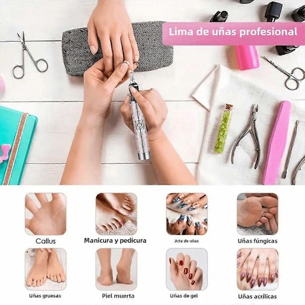 YIKOOLIN Elektrisk Nagelborrmaskin 20000RPM Professionell Manikyr Pedikyr Verktyg med Akryl och Gel Nagelset Rosa