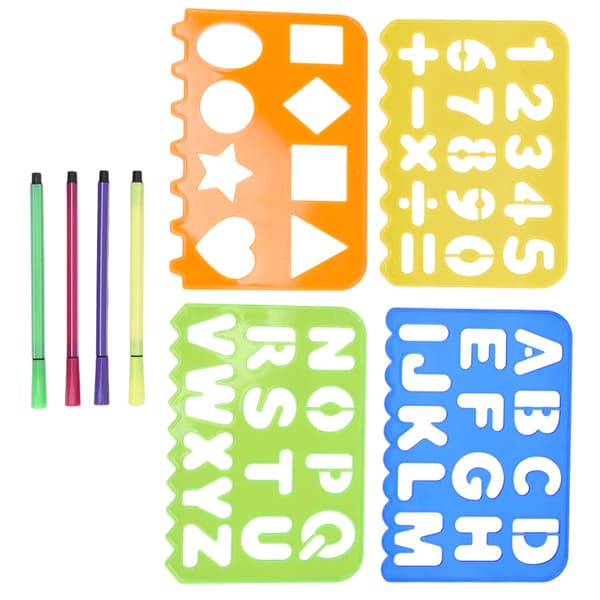 Ritstencilkit Barn Nummer Bokstav Form Ritningsmall Linjal Penna Vitt Papper Set Lärverktyg