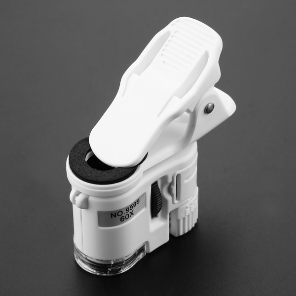 9595W 60X förstoringsglas LED UV-ljus Mini Mobiltelefon Clip Mikroskop