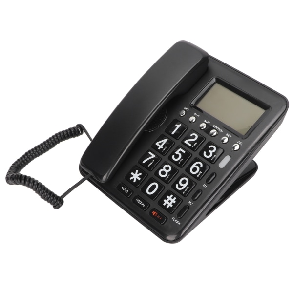 Anrops-ID med ledning Full håndfri fast fasttelefon med blå skjerm for hjemmekontor svart