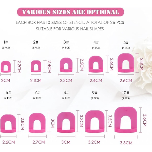 Nagelkonst Schablon Set - 26 st, 10 storlekar - Essentiellt verktyg för nagellackering