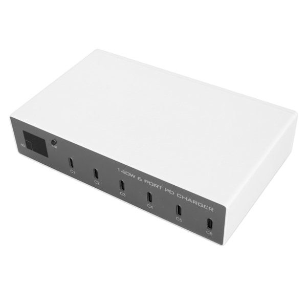 140W USB C-lader strømadapter 6-porters PD-lader mobiltelefon digital smart hurtigladestasjon for iPhone for Android-telefon 100-240V EU-plugg