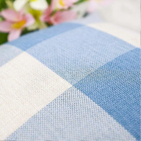 Set med 2 Farmhouse Buffalo Check Pläd Prydnadskuddar Kuddfodral Polyester Linne för Sommar Heminredning Himmelsblå och Vit, 45 x 45 cm
