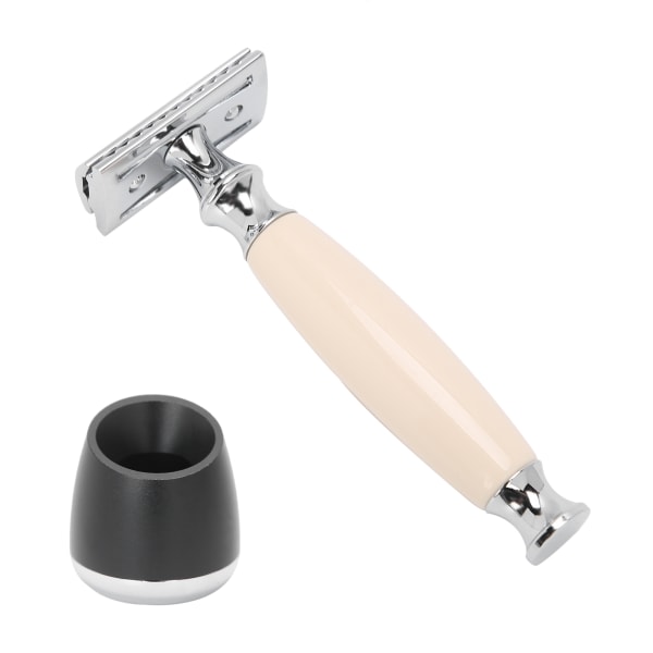 Manuell barbermaskin Barberhøvelholder Stativ Basesett Dobbeltkant barberhåndtak Barberutstyr Beige