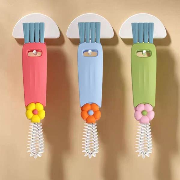 3-pack 3 i 1 Multifunktionell Rengöringsborste, för Mugglock, Vattenflaskor, Tangentbord