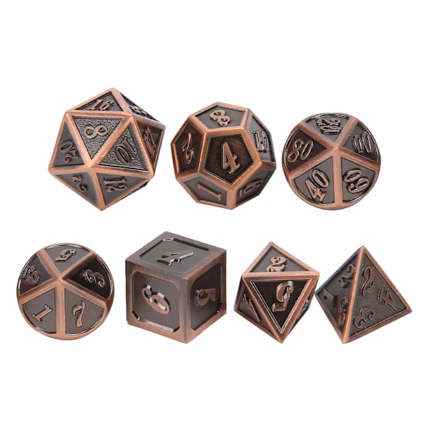 7-delt sett med rollespill polyhedral terninger i sinklegering for brettspill i bronsefarge