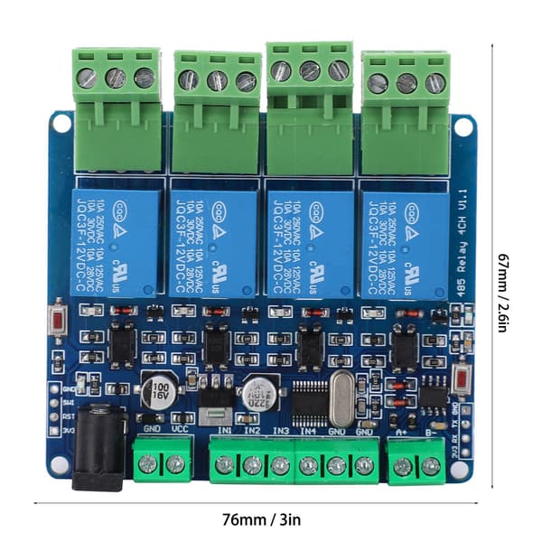 4-kanals relæmodul 12V høj nøjagtighed switch input til RS485/TTL kommunikation