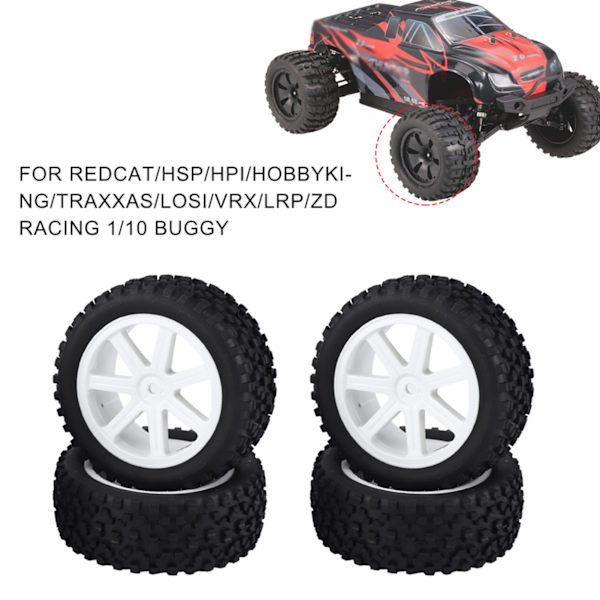 4 kpl 1/10 RC kuorma-auton kumirenkaan pyörän rengas ZD Racing Buggy Crawler Car White