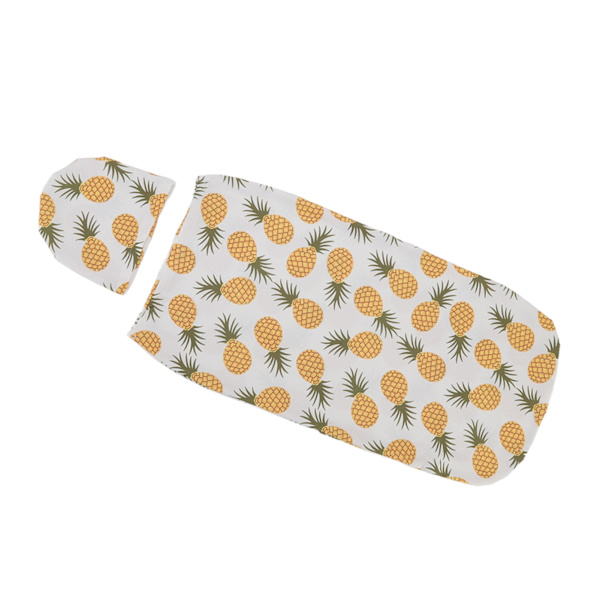 Mjuk elastisk anti-skräck baby swaddle filt hatt set nyfödd wrap baby hatt set för 0 till 3 månader baby liten ananas