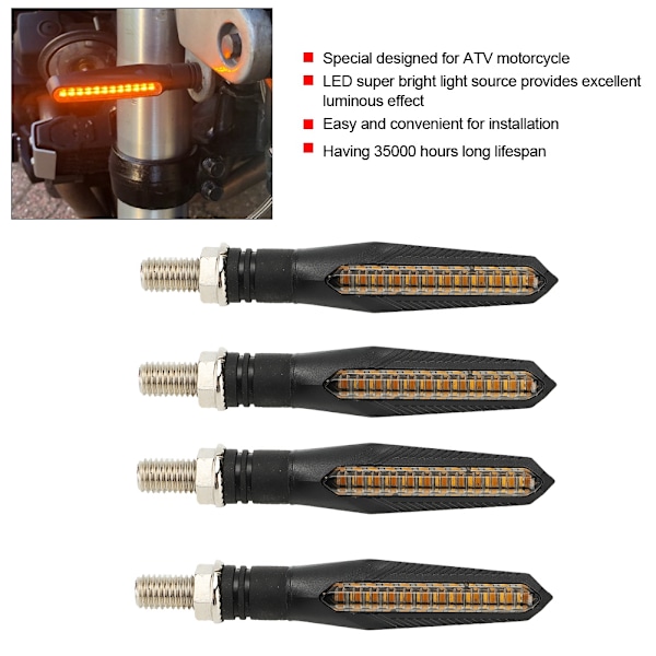 4 stk. LED-blinklys med flydende vandeffekt til motorcykel