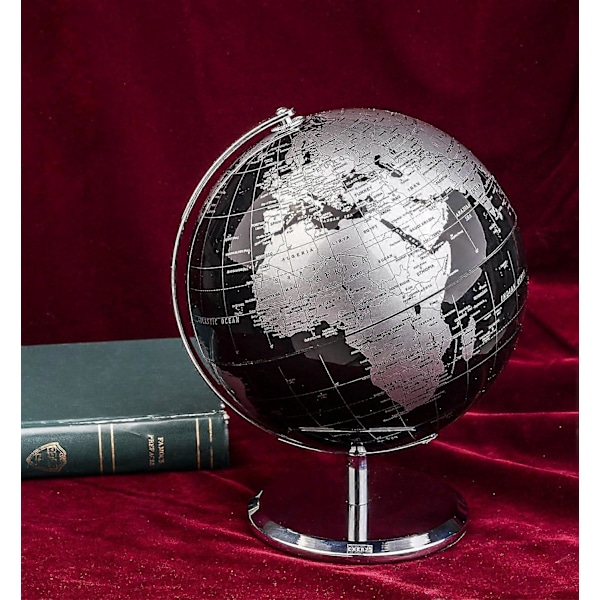 20 cm globus med metallbase - Utdannende/Geografi/Moderne skrivebordsdekor - Metallisk svart