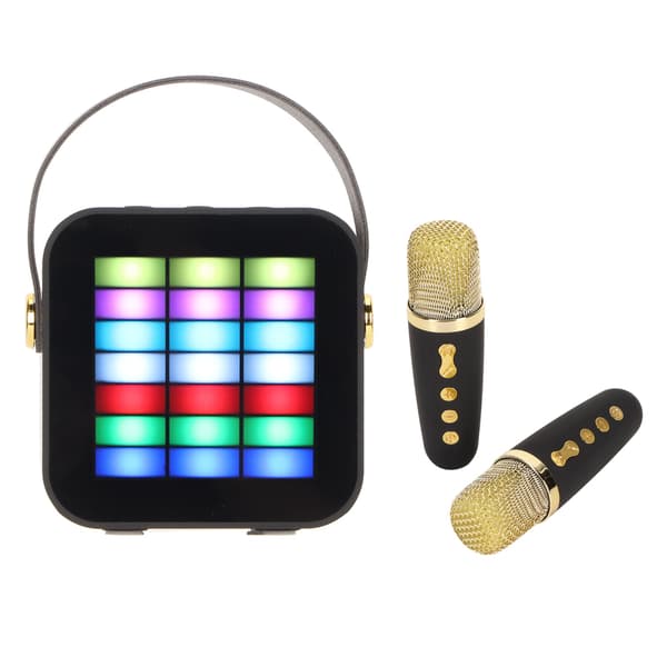 Lasten Mini Karaoke-laite BT 5.3 LED-valotehosteet Langaton Bluetooth-kaiutin 2 mikrofonilla juhliin