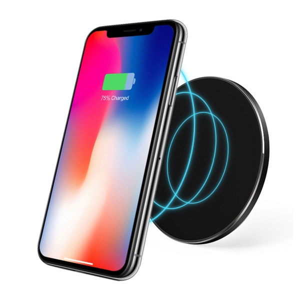 30W telefon trådløs lader svart aluminiumslegering rund telefon trådløs ladepute for hjemmet