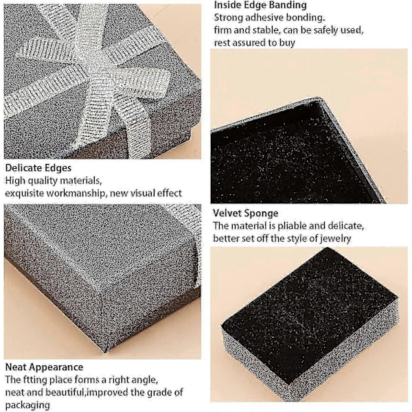 Rektangulär Presentask, 12 st 6,9 x 4,8 x 2,3 cm Små Smyckesaskar i Kartongpapper Presentfodral med Rosett för Örhängen Hängen Halsband Armband