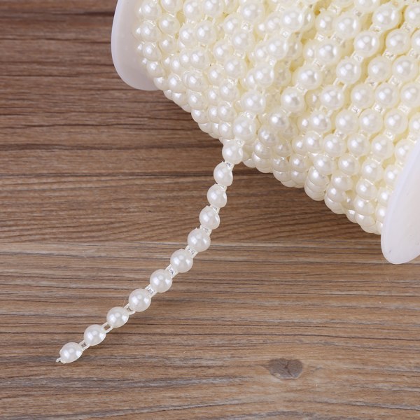 Dobbelt bomuldslinje halvrunde perler perler kædeguirlande - 25M rulle (beige)