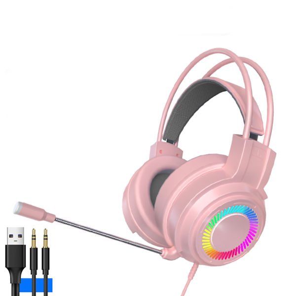 Gaming Wired Headset Multifunksjon 7.1 Lydkanal Fargerik 3.5mm PC Gaming Headset med Mikrofon for Gaming Rosa