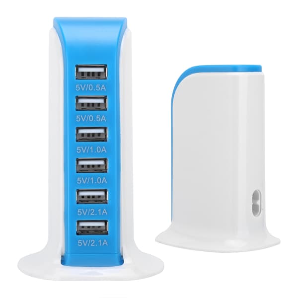 US-stik 100‑240V 6-ports USB-oplader bærbar 30W strømadapter passer til IOS/Samsung