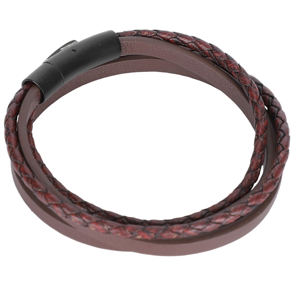 Flettet læderarmbånd håndledsrem vintage enkel stil magnetisk spænde hånddekoration sort