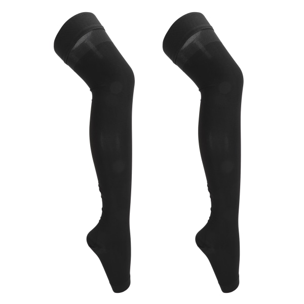 Kompressionsstrumpor med öppen tå Klass II svart 23 till 32 mmHg Lättvikts bekväma elastiska stödstrumpor för kvinnor XL